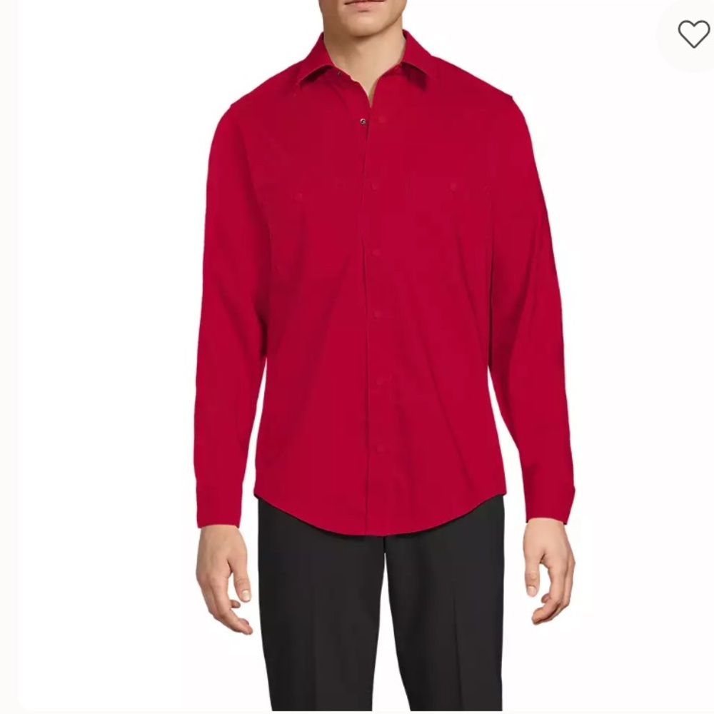 Lands' End Ripstop Long Sleeve Utility Work Shirt Men’s Size M Rich Red NWOT